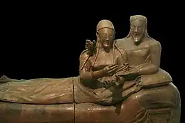 The Etruscan "Sarcophagus of the Spouses", at the National Etruscan Museum, c 520&nbsp;BCE