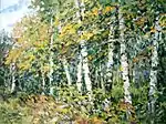 Edgars Vinters, My birch trees in summer, Oil on cardboard 65 x 87&nbsp;cm, 2001 (Hans Joachim Gerber collection)