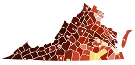 Map of racial plurality in Virginia by county, per the 2020 US Census