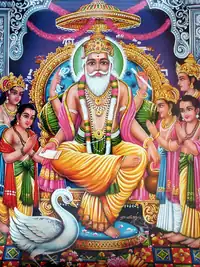 Vishvakarman, Divine Architect of Vedas in a modern Hindu representation: note chhatra
