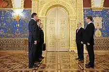 The ceremony of passing the "nuclear briefcase" during Vladimir Putin's third inauguration on 7 May 2012.