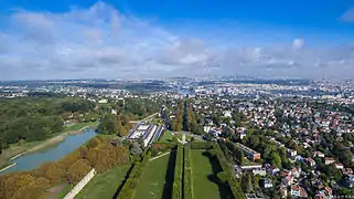Aerial view of the terrace with the avenue of the château, towards the north