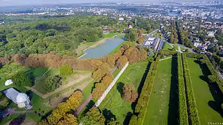 Aerial view of the terrace at Meudon, with the Bel Air pond