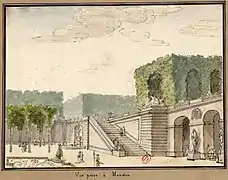 "Vue prise à Meudon" (View from Meudon): the stair of the Petit Pont. Late 18th century by Thiery de Sainte-Colombe, INHA
