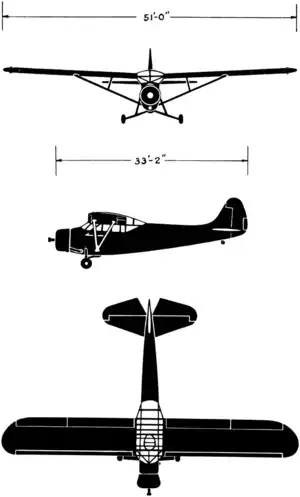3-view silhouette of the Vultee L-1 Vigilant