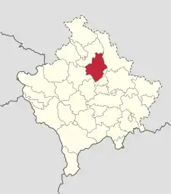 Location of the municipality of Vushtrri within Kosovo