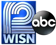 In a dark blue box, a numeral "12" appears, with both numbers rendered in three thick striped lines placed close together; the "1" is curved to the right towards the top, while the "2" is rendered using three horizontal straight lines on the bottom, and three curved lines nearly circular and then flattening against the bottom element for the top which do not meet. Below the numeral, the station's call letters, "WISN" appear. Next to the logo on the right, the blue version of ABC's 2013 logo is rendered in a subtle gloss.