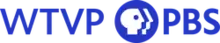 The blue letters WTVP in a thin sans serif next to the PBS network logo and the letters PBS in a bolder sans serif.