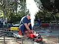 A small 5-inch (13&nbsp;cm) gauge live steam locomotive at the Wagga Wagga Society of Model Engineers' miniature railway, Willans Hill, Wagga Wagga, New South Wales, Australia.