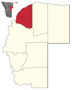 Otjinene constituency (red) in the Omaheke Region (yellow) of Namibia