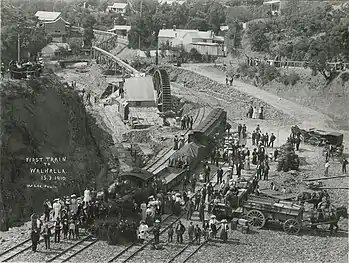The first train to arrive at Walhalla 15&nbsp;March 1910