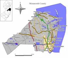 Map of Wall Township in Monmouth County. Inset: Location of Monmouth County highlighted in the State of New Jersey.
Interactive map of Wall Township, New Jersey