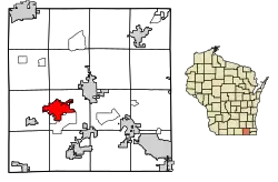 Location of Delavan in Walworth County, Wisconsin