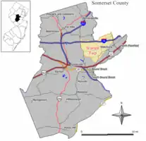 Map of Warren Township in Somerset County. Inset: Location of Somerset County highlighted in the State of New Jersey.
Interactive map of Warren Township, New Jersey