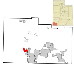 Location in Washington County and the state of Utah