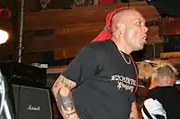 Wattie Buchan of the Scottish punk rock band The Exploited sporting a dreadhawk