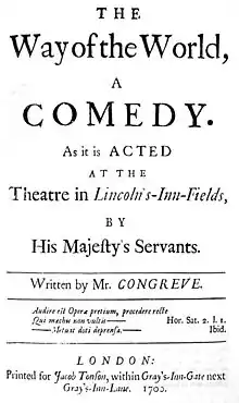 A black and white facsimile of the front cover of the original 1700 edition of the play
