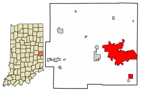Location of Richmond in Wayne County, Indiana.