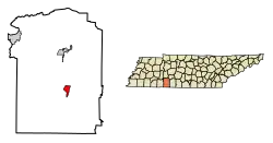 Location of Collinwood in Wayne County, Tennessee.