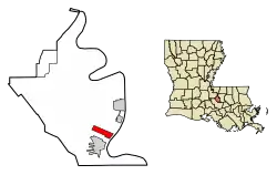 Location of Brusly in West Baton Rouge Parish, Louisiana.