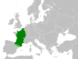 West Francia within Europe after the Treaty of Verdun in 843.