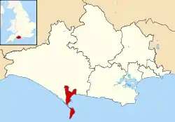 Weymouth and Portland shown within Dorset