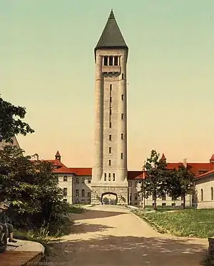 Image 2The water tower and barracks complex at Fort Sheridan in 1898. The principal buildings of the fort were built between 1889 and 1910 by the firm Holabird & Roche. Image credit: Detroit Photographic Co.; Bathgems (upload) (from Portal:Illinois/Selected picture)