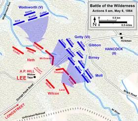 5 a.m., May 6. Hancock attacks Hill on the Plank Road