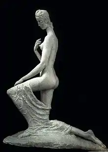 Wilhelm Lehmbruck, 1911, Femme á genoux (The Kneeling One), cast stone, 176 × 138 × 70&nbsp;cm, Armory Show postcard