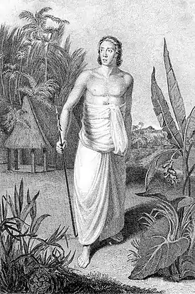 An 1816 engraving depicting William Mariner in Tongan costume