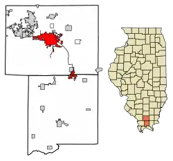 Location of Marion in Williamson & Johnson Counties, Illinois