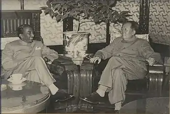 Wilmot A. Perera presenting his credentials to chairman Mao as Ceylon's 1st Ambassador