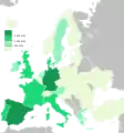Austria compared to other EU countries by wind power installed capacity