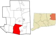 Canterbury's location within Windham County and Connecticut
