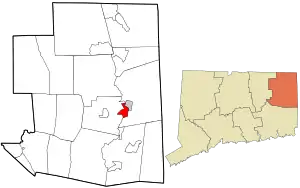 Location in Windham County and the state of Connecticut.
