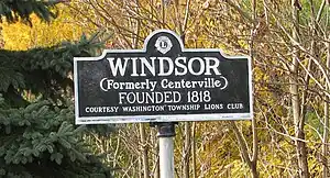 Sign posted at the corner of Main and Church Streets in Windsor