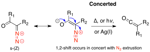 Concerted mechanism from the s-cis conformation.
