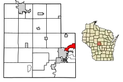 Location of Biron in Wood County, Wisconsin.