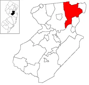 Location of Woodbridge Township in Middlesex County, New Jersey (right) and of Middlesex County in New Jersey (left)