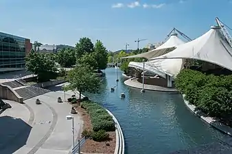 Southern portion of the park, with the Knoxville Convention center at the left and the Tennessee Amphitheater at the right