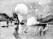 USS Wyoming sinking the Choshu steamer Lancefield.