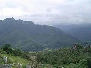 The remains of Prince Hasan-Jalal's fortress of Khokhanaberd (on left), as seen from Gandzasar