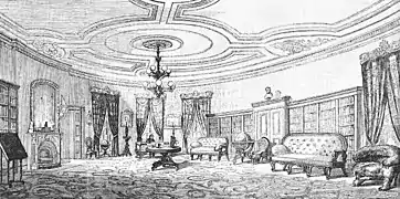 White House Yellow Oval Room, c.1868 showing Kinman's chair at far right.