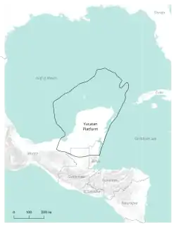 Extent of the Yucatan Platform / in 2006 map by French & Schenk / via USGS, Esri, Natural Earth