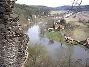 Sázava near ruin of Zbořený Kostelec Castle