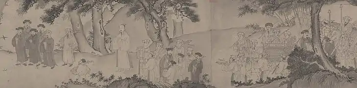 Men wearing áo viên lĩnh, painting from The Mahasattva Trúc Lâm Coming Out of the Mountains, 1363.