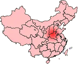 Map showing the province of Henan and two definitions of the Central Plain or Zhongyuany
