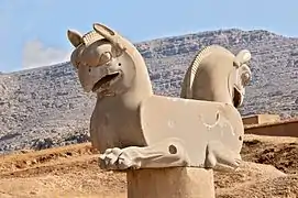 Huma bird capital at Persepolis.