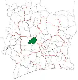 Location in Ivory Coast. Zuénoula Department has retained the same boundaries since its creation in 1980.