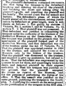 Krefft's November 1874damages action:Plaintiff vs. Defendant.